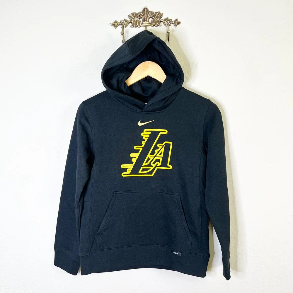 Los Angeles Lakers Kids Size M 10/12 Nike Hoodie Black Yellow New NBA Pullover